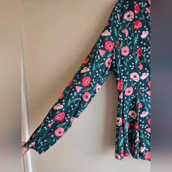 Matilda Jane Teal Floral V-Neck Blouse with Pink & Red Flowers - Picture 5 of 11